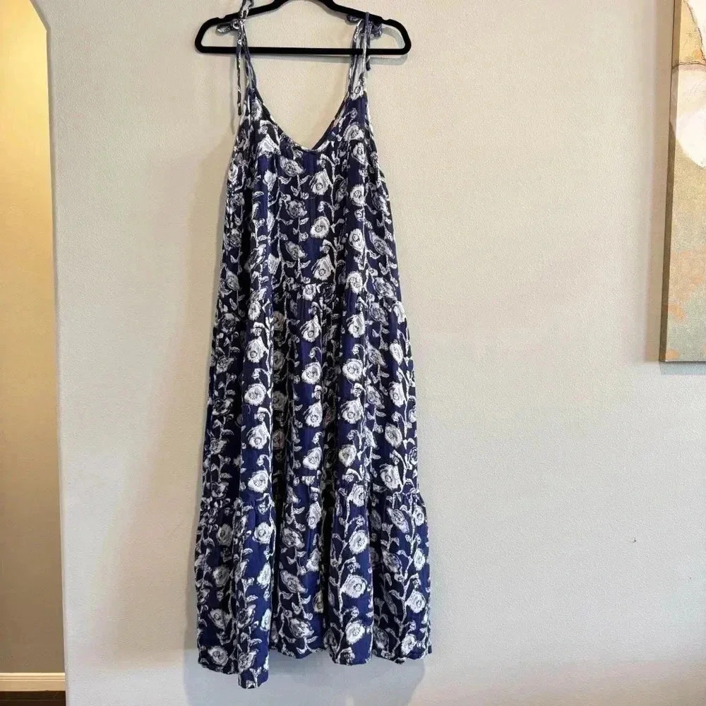Natural Life Maxi Dress Tiered Floral Strap Flowy Boho Gypsy Beach XS